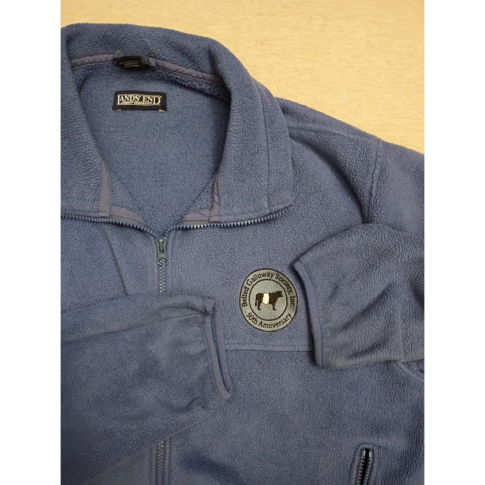 Lands End Mens Blue Fleece Full Zip Jacket Belted Galloway Society 50th Large